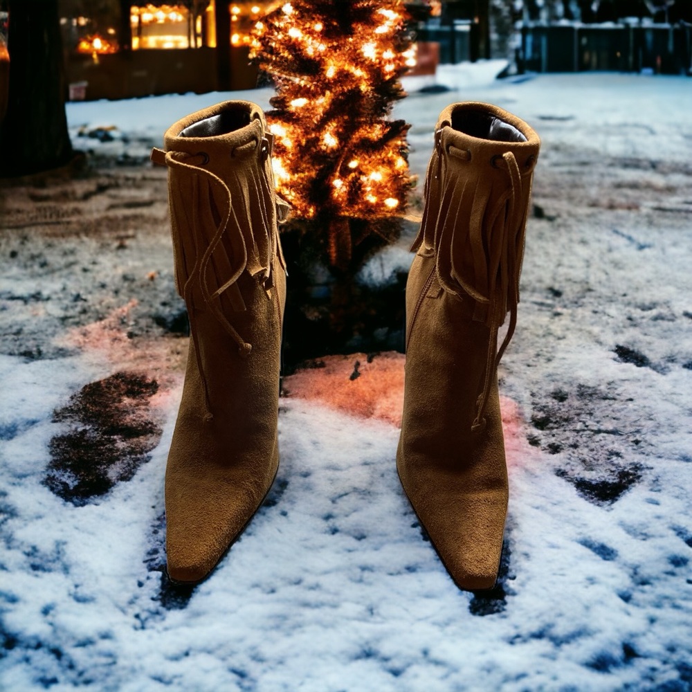 Tan Suede Fringed Ankle Boot